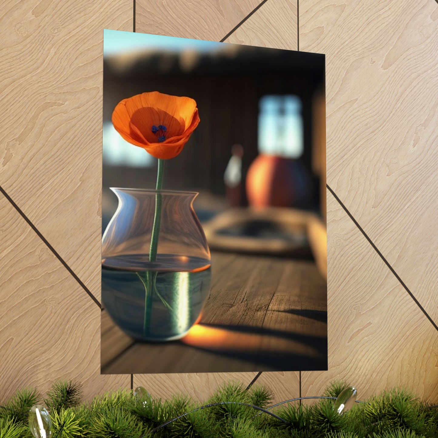 Premium Matte Vertical Posters Poppy in a Glass Vase 2