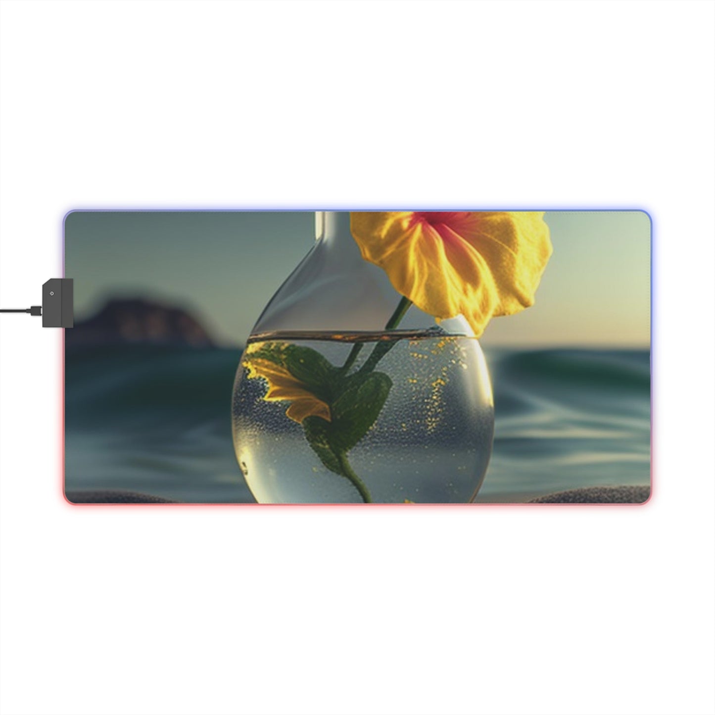 LED Gaming Mouse Pad Yellow Hibiscus glass 2