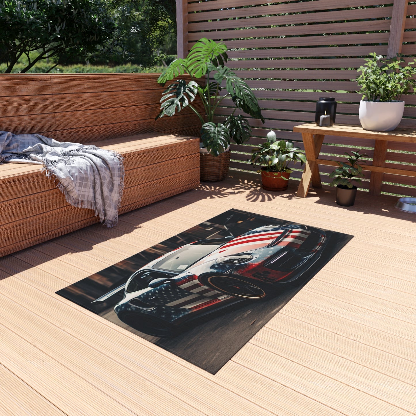 Outdoor Rug  American Flag Porsche 3