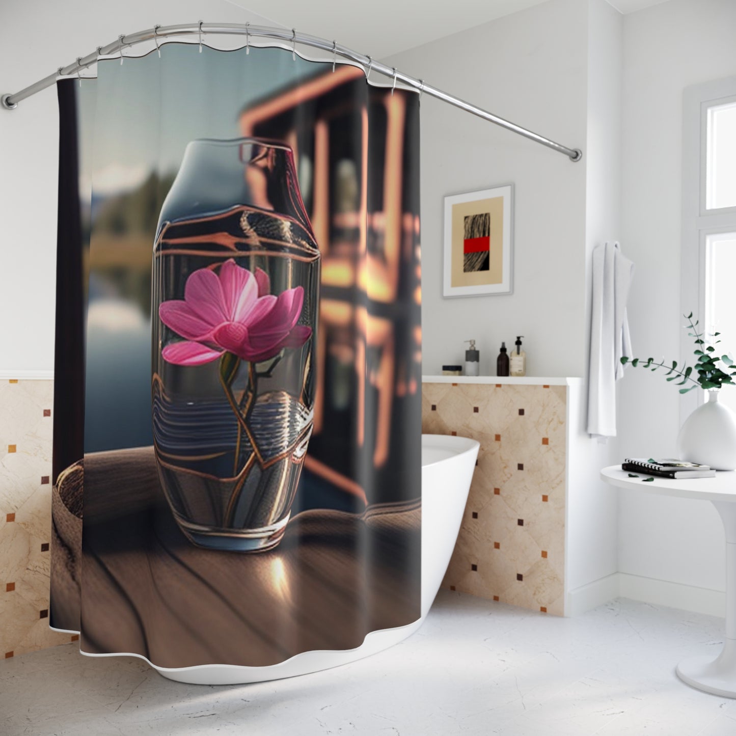 Polyester Shower Curtain Magnolia in a Glass vase 3