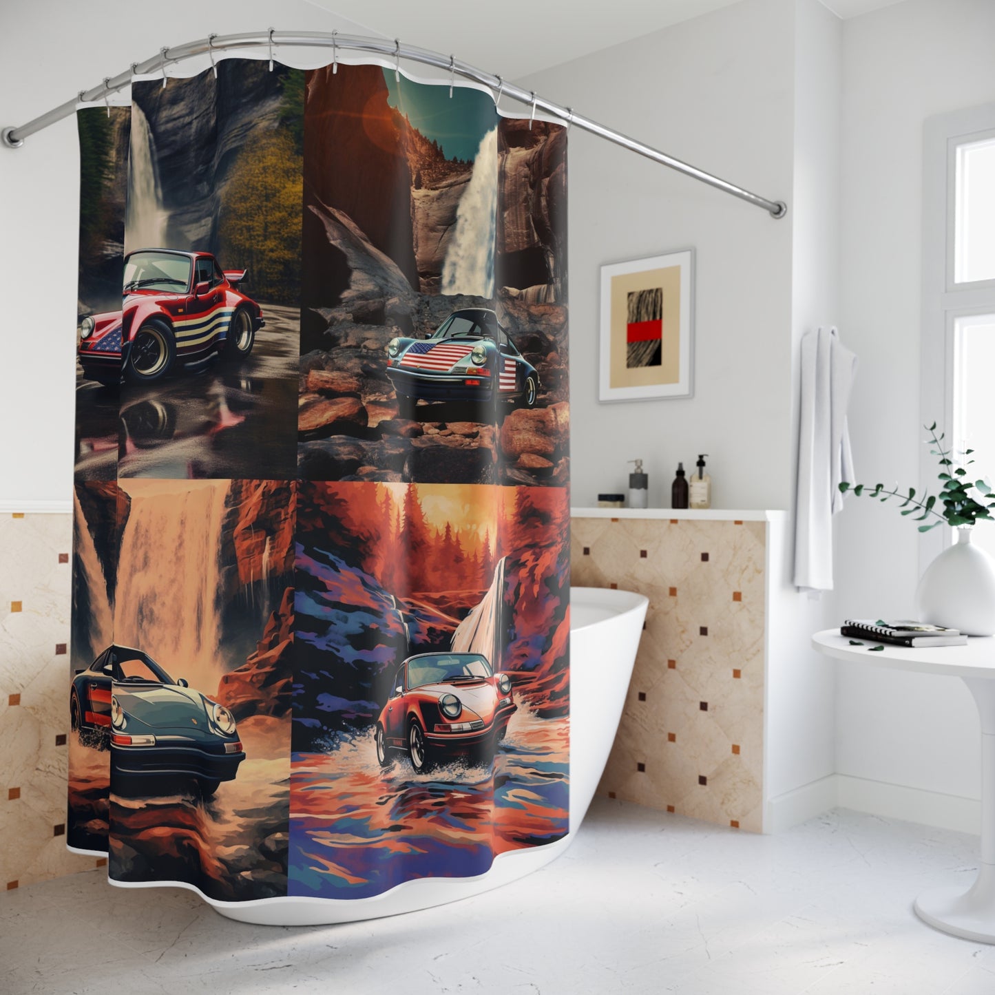 Polyester Shower Curtain American Flag Porsche Abstract 5