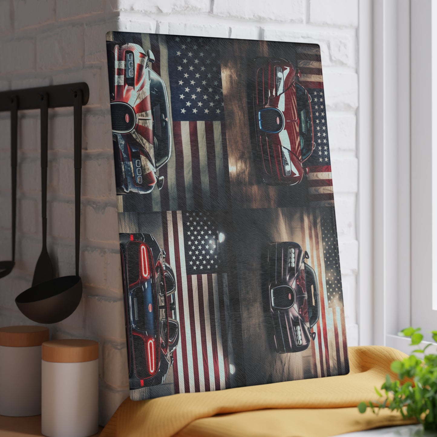 Glass Cutting Board American Flag Background Bugatti 5