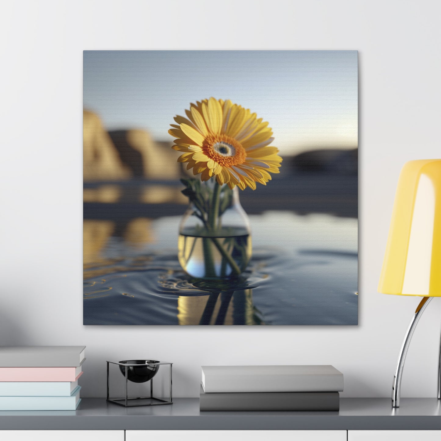 Canvas Gallery Wraps yello Gerbera glass 4