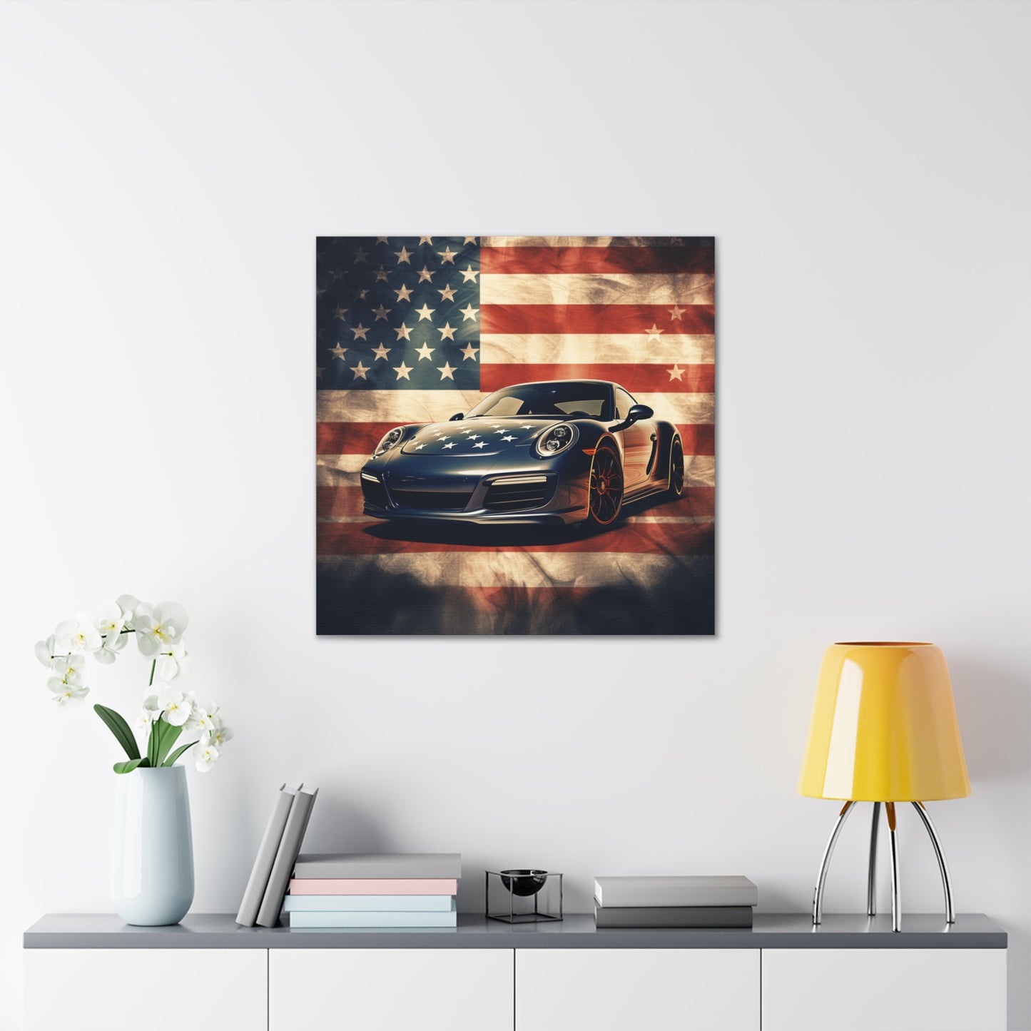 Canvas Gallery Wraps Abstract American Flag Background Porsche 3