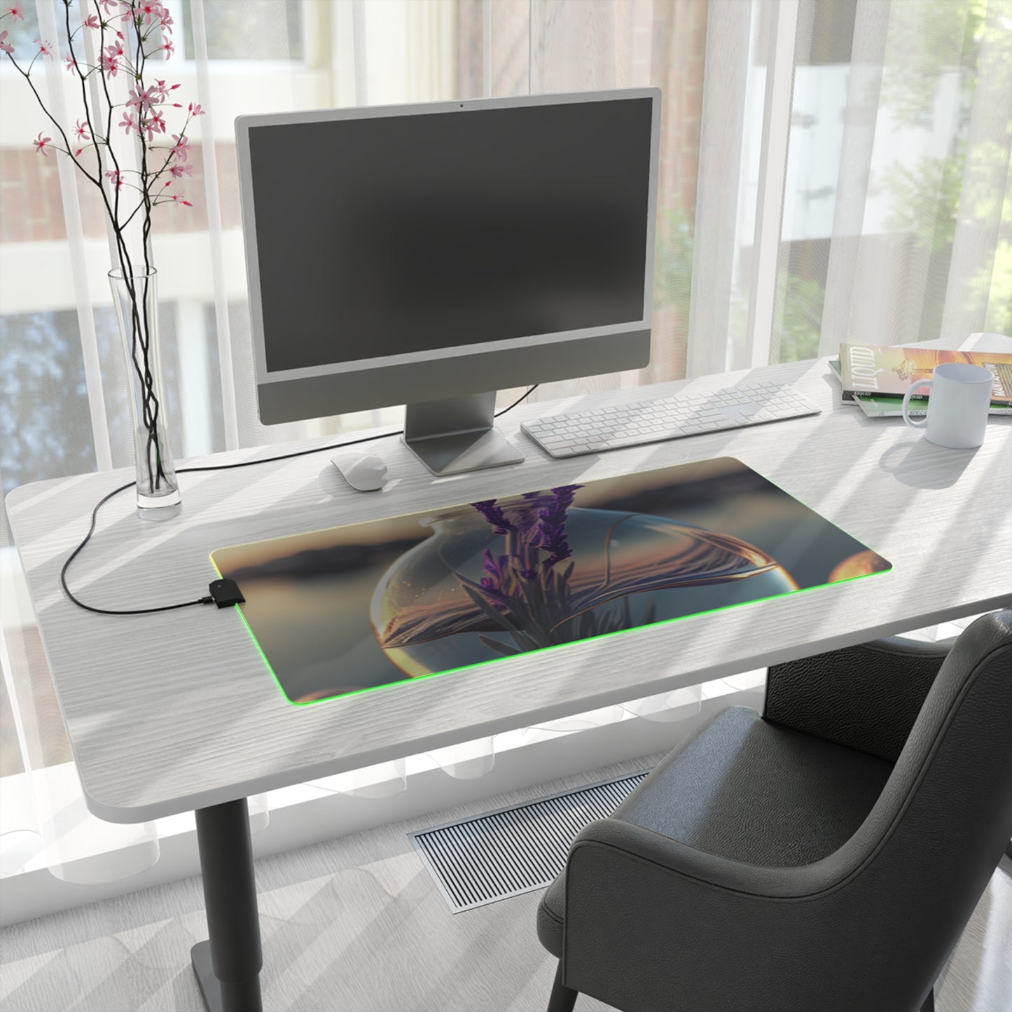 LED Gaming Mouse Pad Lavender in a vase 3