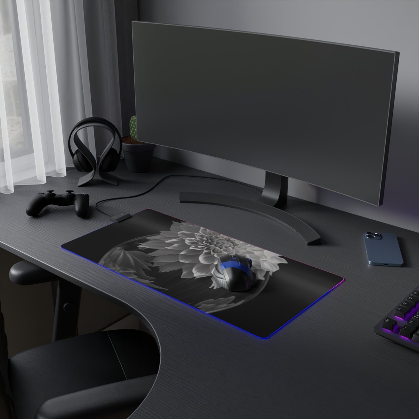 LED Gaming Mouse Pad White Dahlia 1