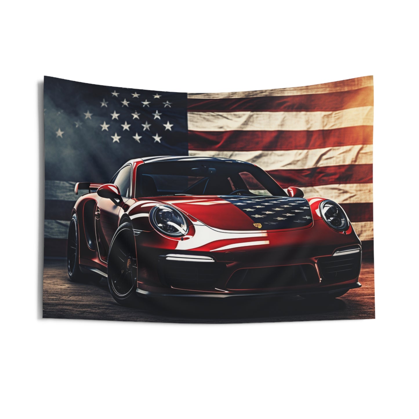 Indoor Wall Tapestries American Flag Background Porsche 2