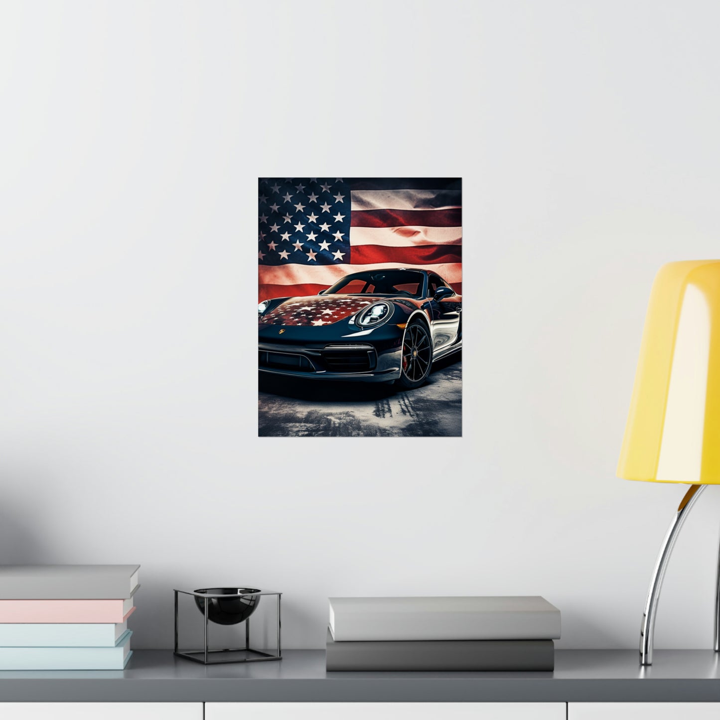 Premium Matte Vertical Posters Abstract American Flag Background Porsche 2