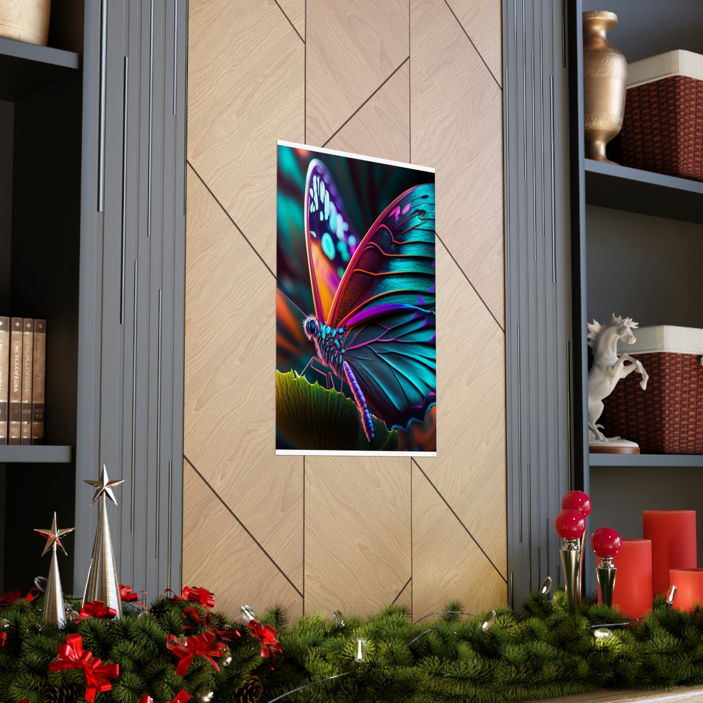 Premium Matte Vertical Posters Neon Butterfly Macro 1