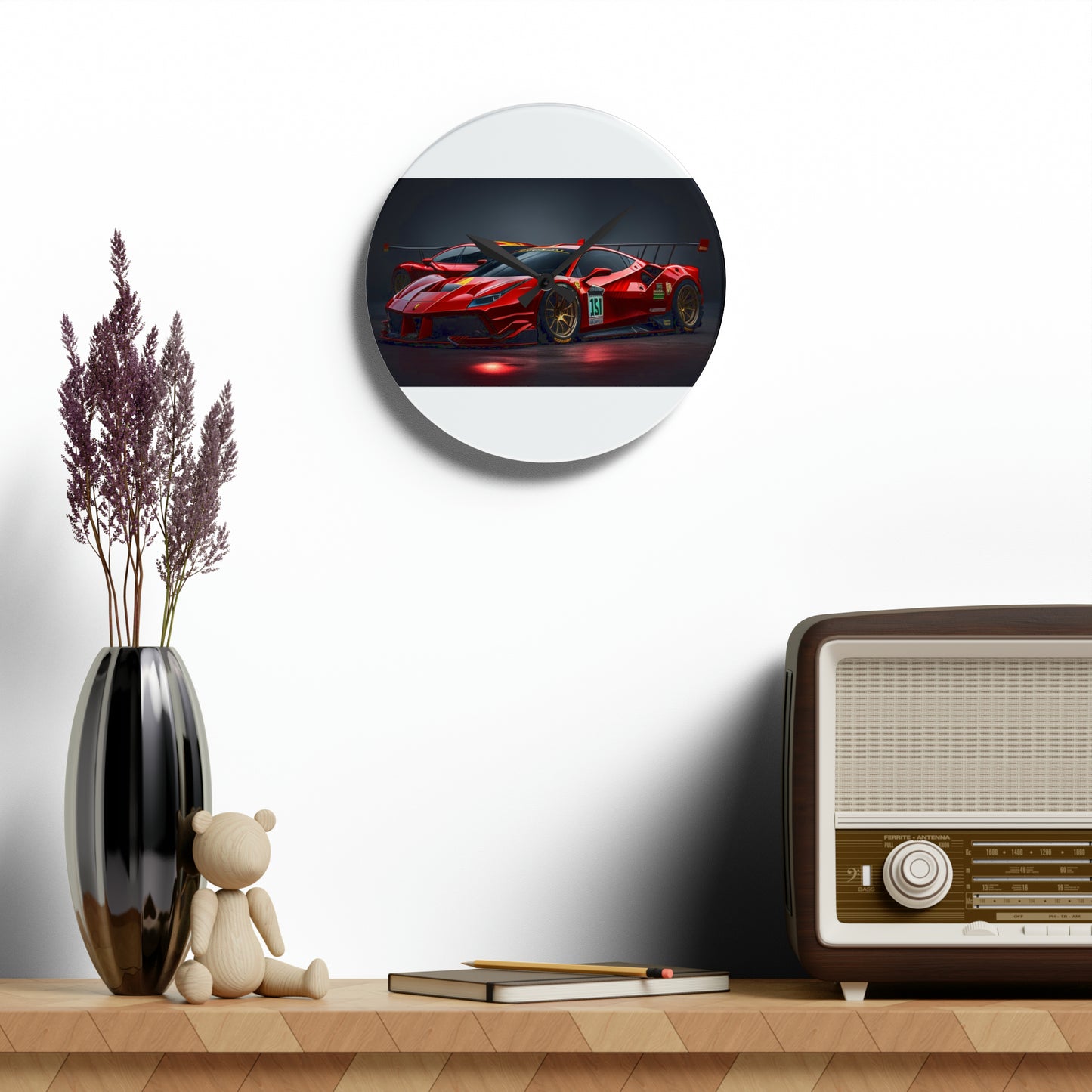 Acrylic Wall Clock Ferrari Red 2