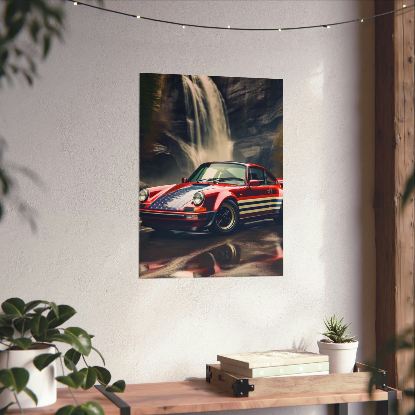 Premium Matte Vertical Posters American Flag Porsche Abstract 1