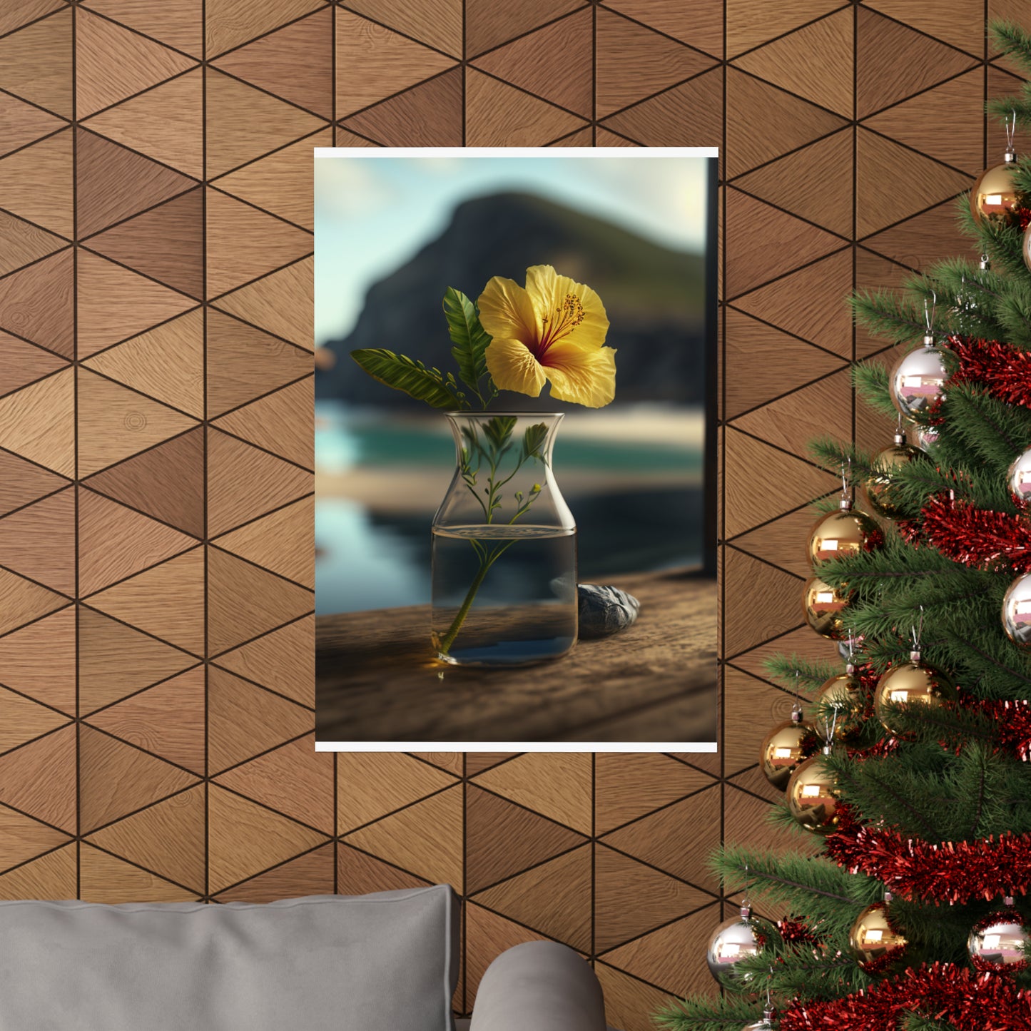 Premium Matte Vertical Posters Yellow Hibiscus Wood 4