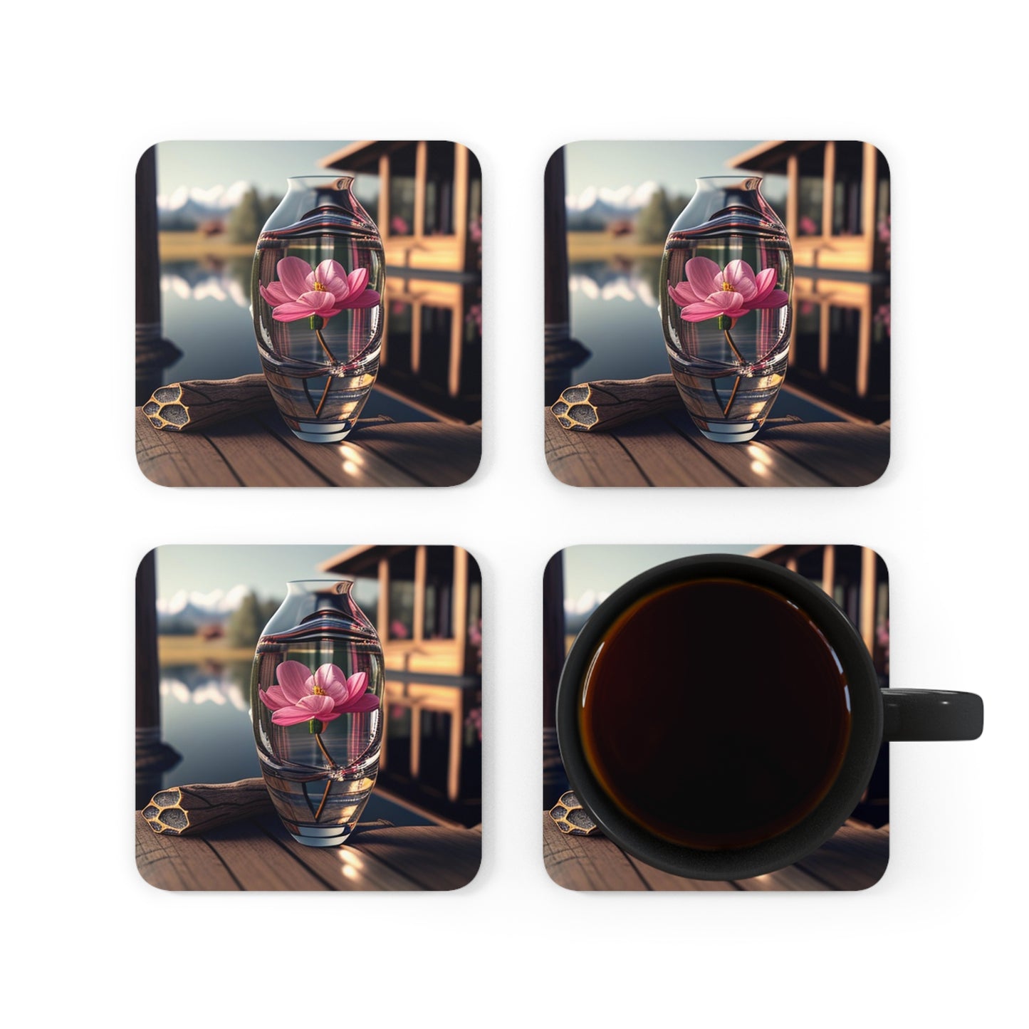 Corkwood Coaster Set Pink Magnolia 2