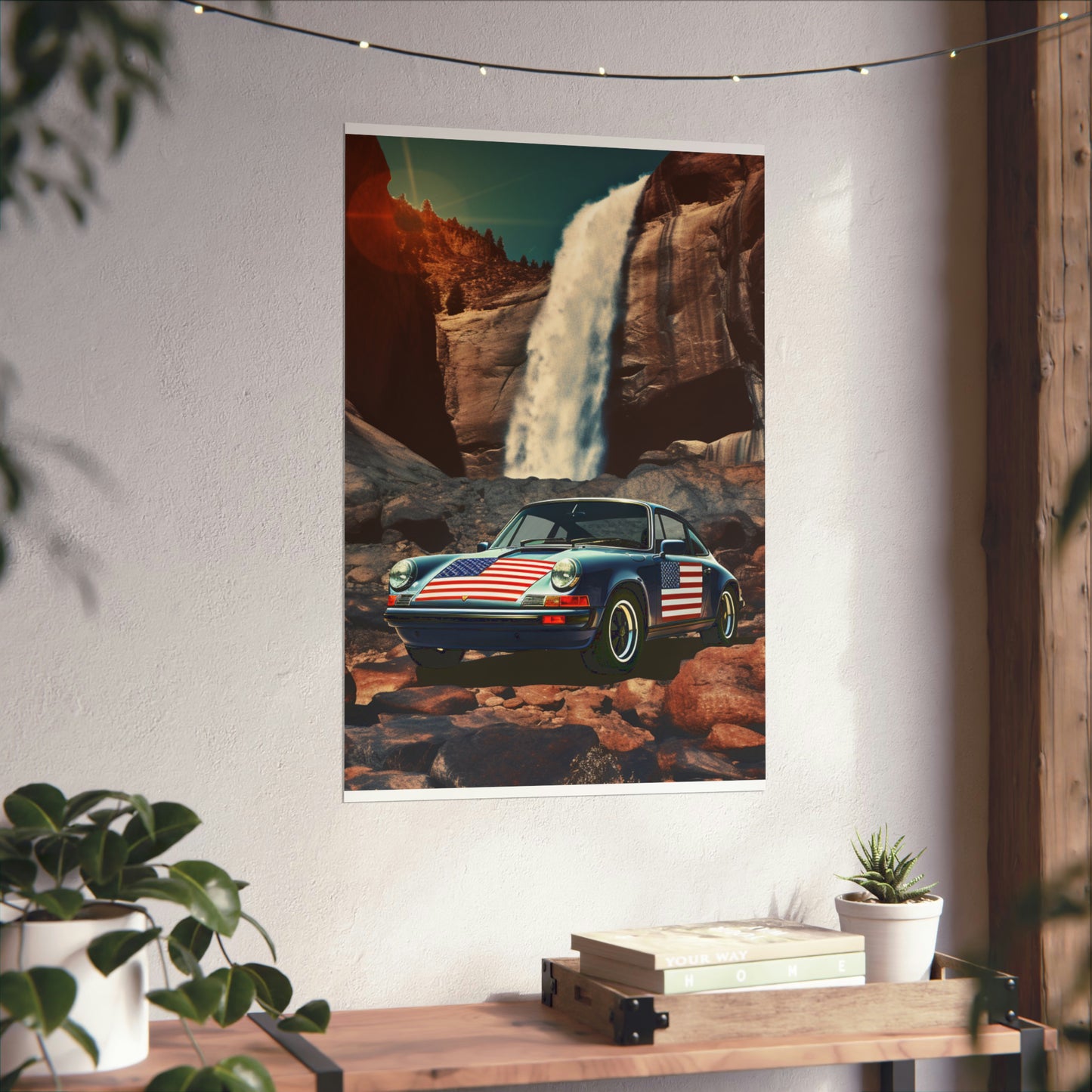 Premium Matte Vertical Posters American Flag Porsche Abstract 2