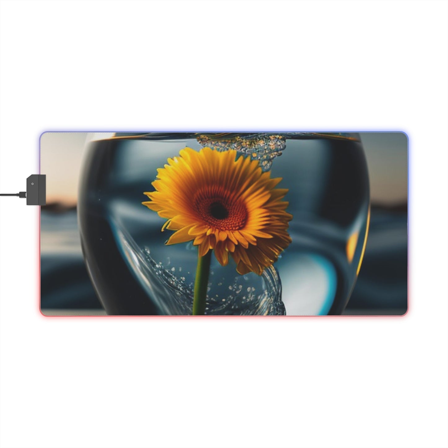 LED Gaming Mouse Pad yello Gerbera glass 3