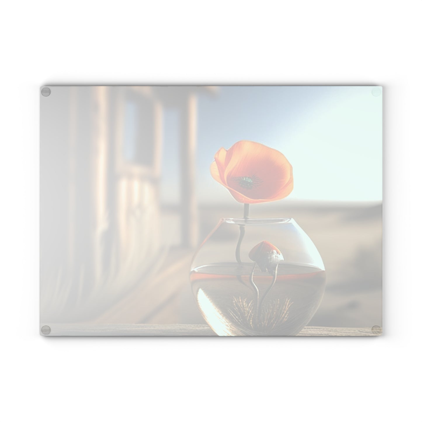 Glass Cutting Board Orange Poppy in a Vase 1