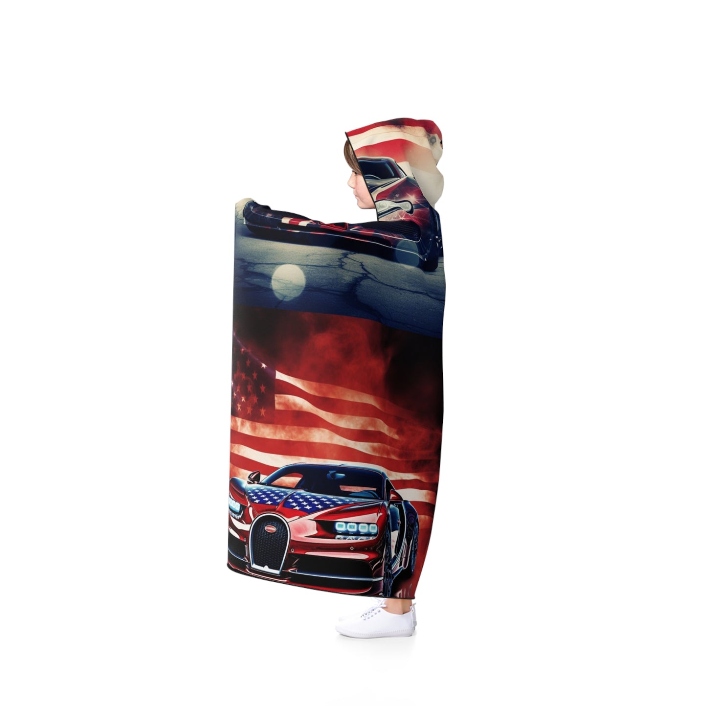 Hooded Blanket Abstract American Flag Background Bugatti 5