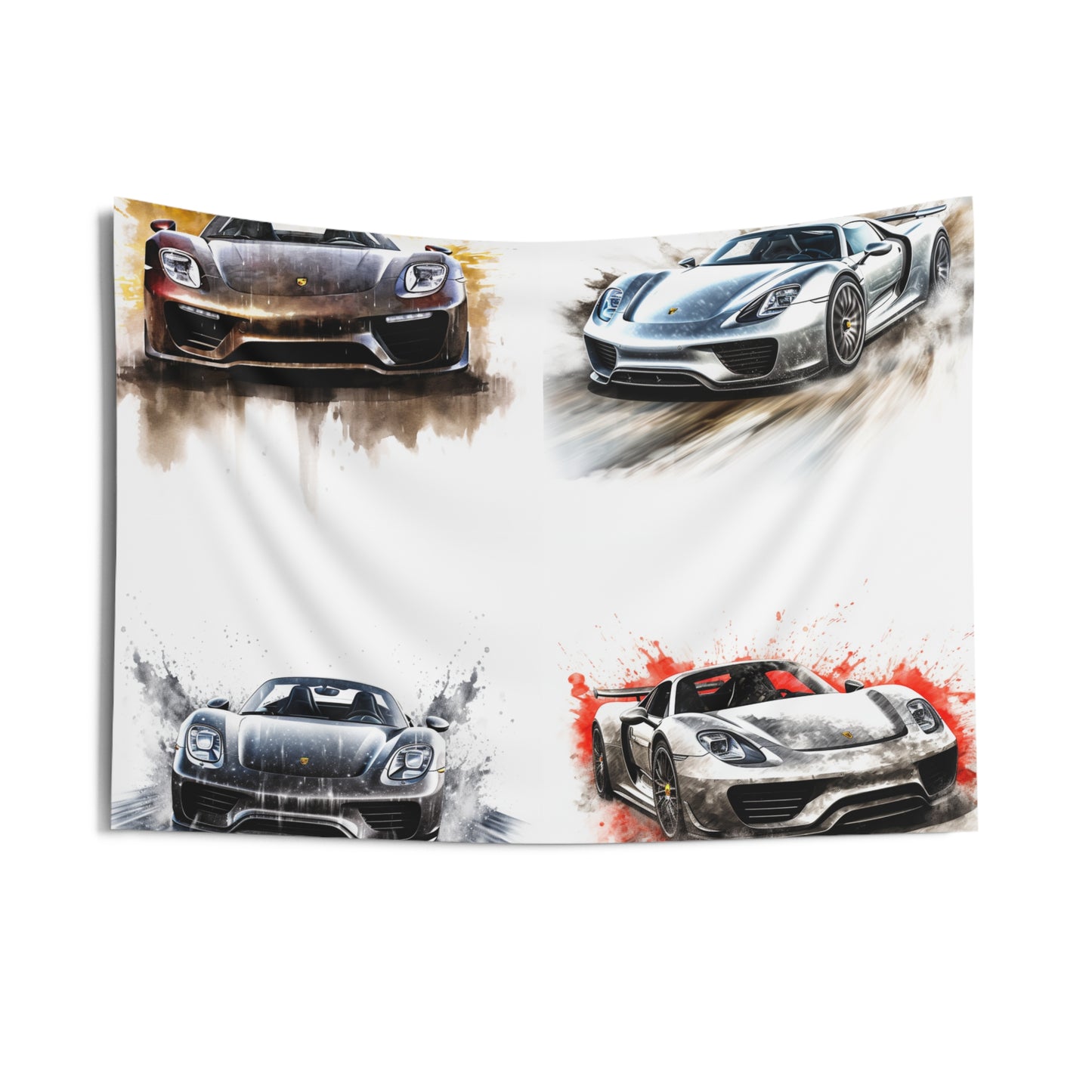 Indoor Wall Tapestries 918 Spyder white background driving fast with water splashing 5