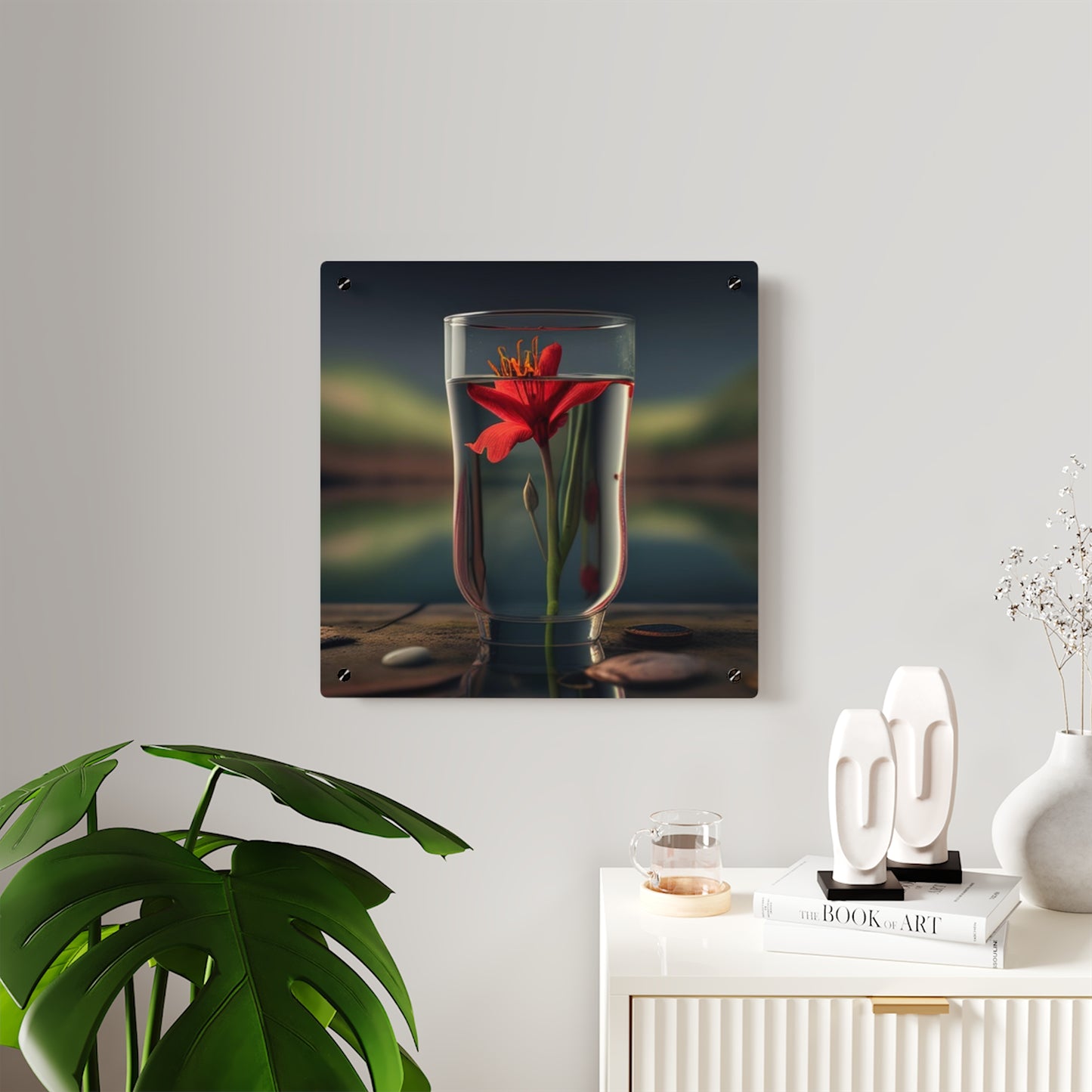 Acrylic Wall Art Panels Red Lily in a Glass vase 1