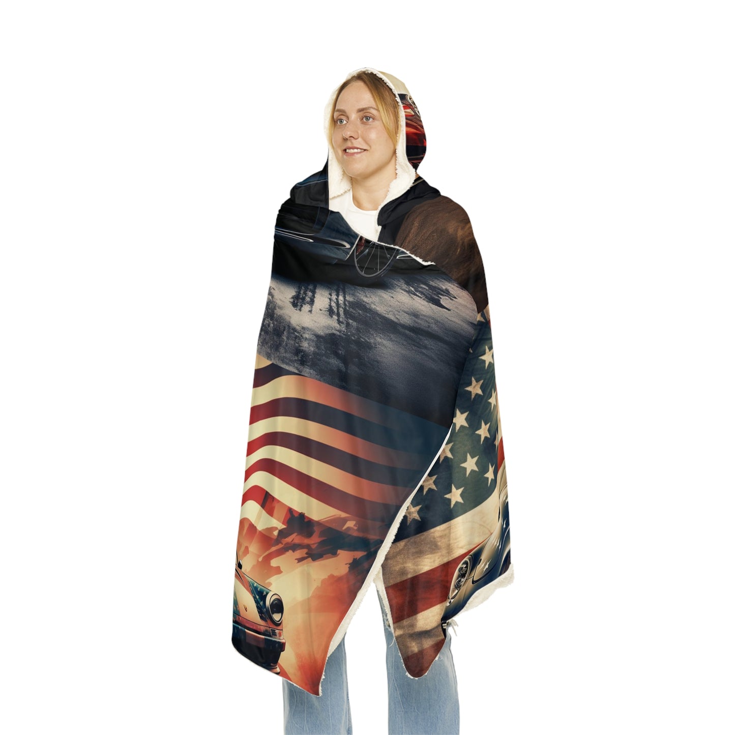 Snuggle Hooded Blanket Abstract American Flag Background Porsche 5