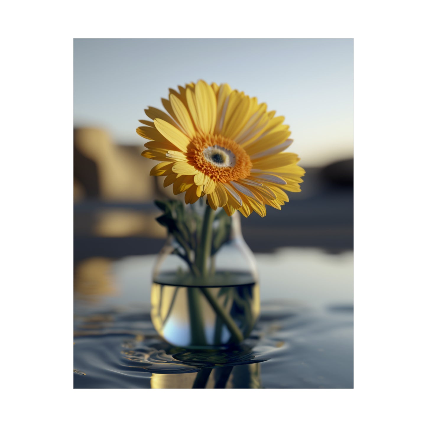 Premium Matte Vertical Posters yello Gerbera glass 4