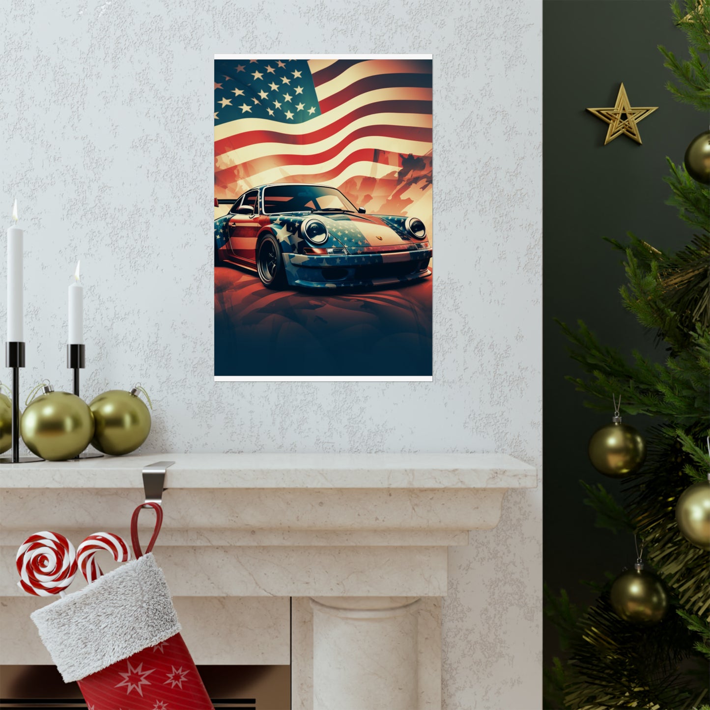 Premium Matte Vertical Posters Abstract American Flag Background Porsche 4