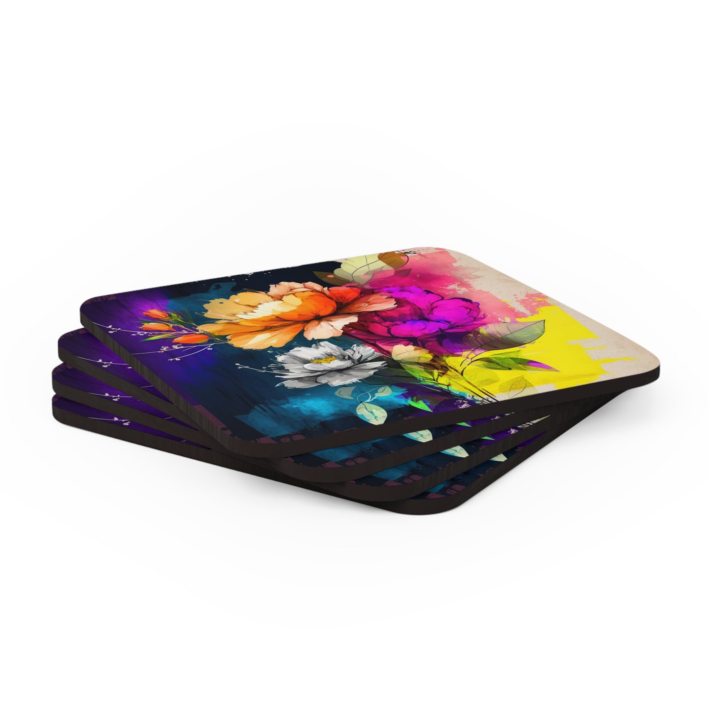 Corkwood Coaster Set Bright Spring Flowers 4