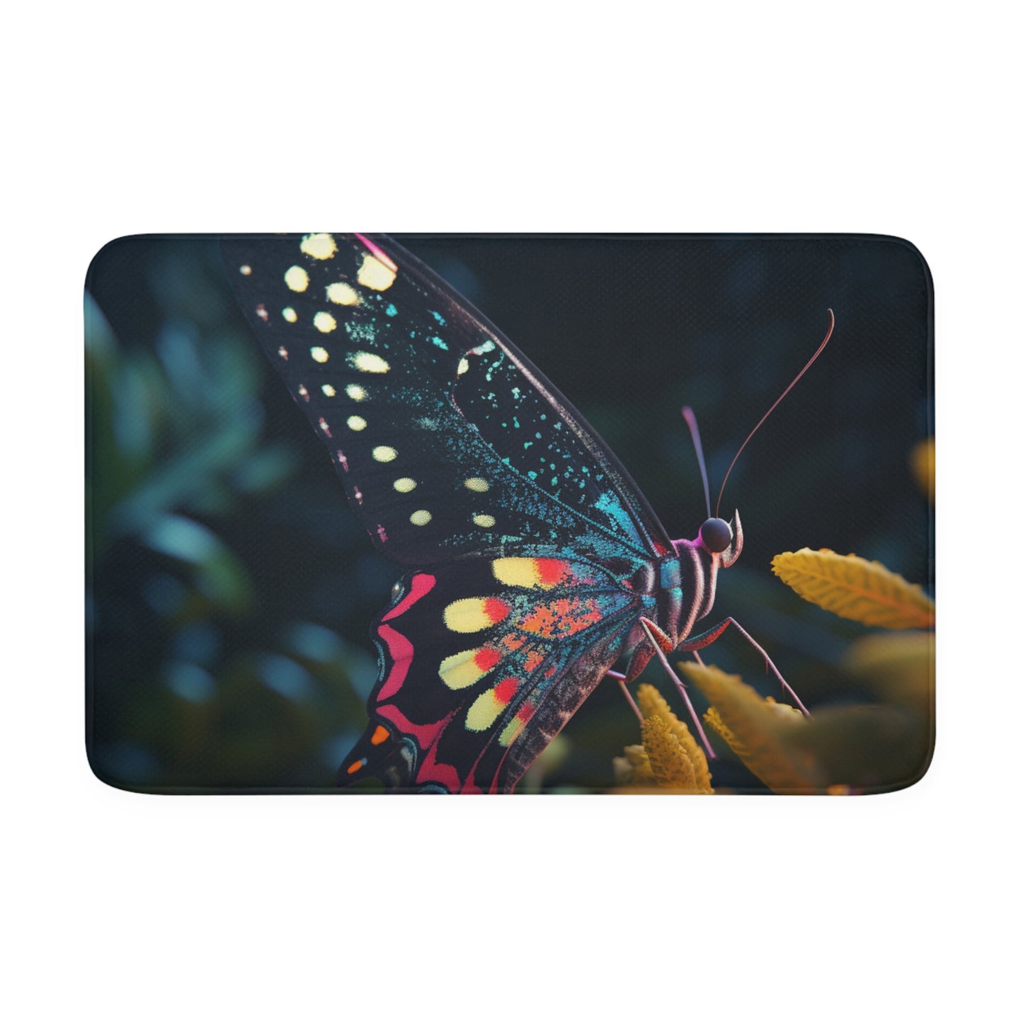 Memory Foam Bath Mat Hyper Colorful Butterfly Macro 2