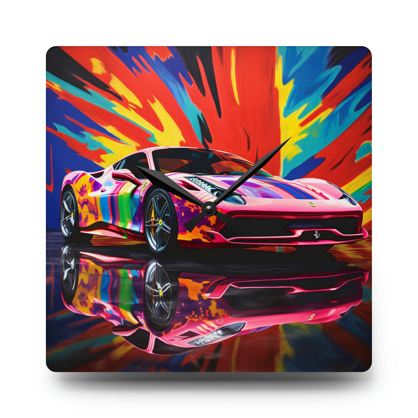 Acrylic Wall Clock Hyper Colorfull Ferrari 3