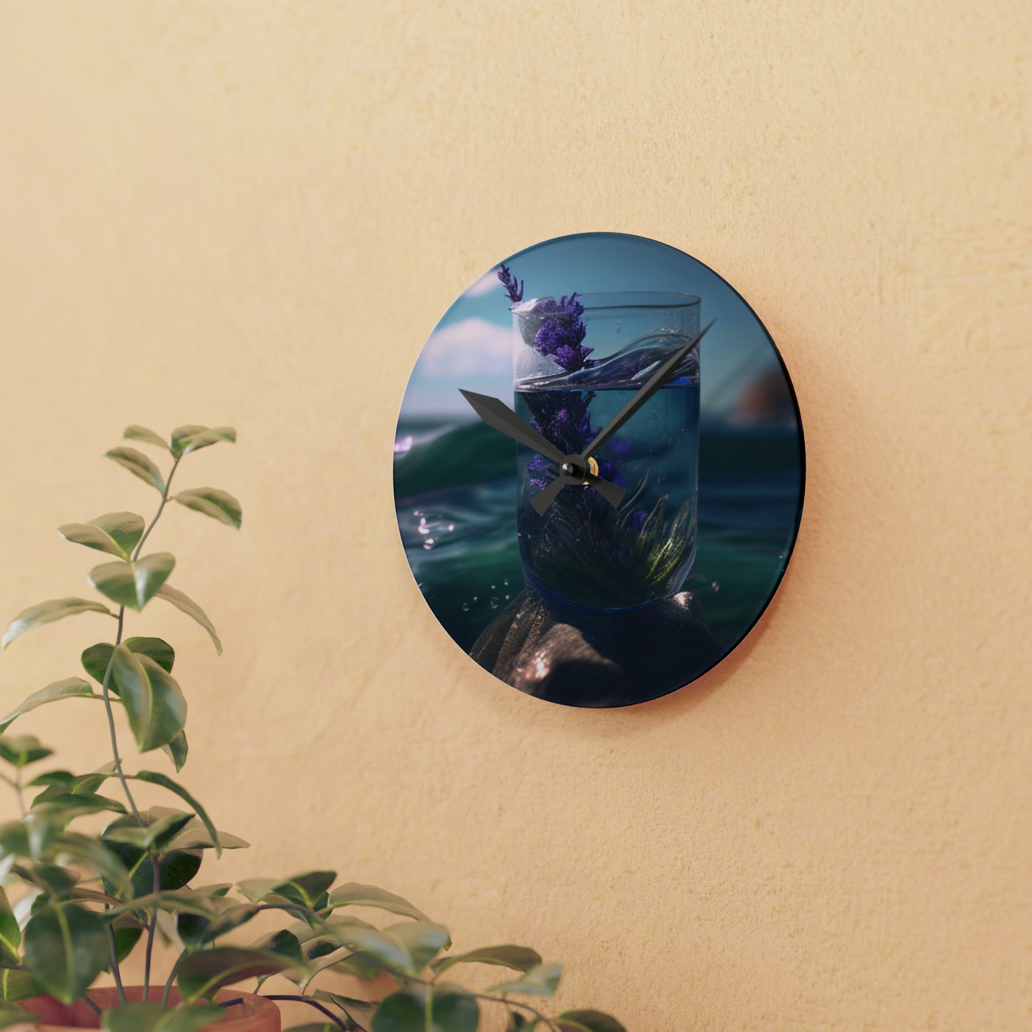 Acrylic Wall Clock Lavender in a vase 2