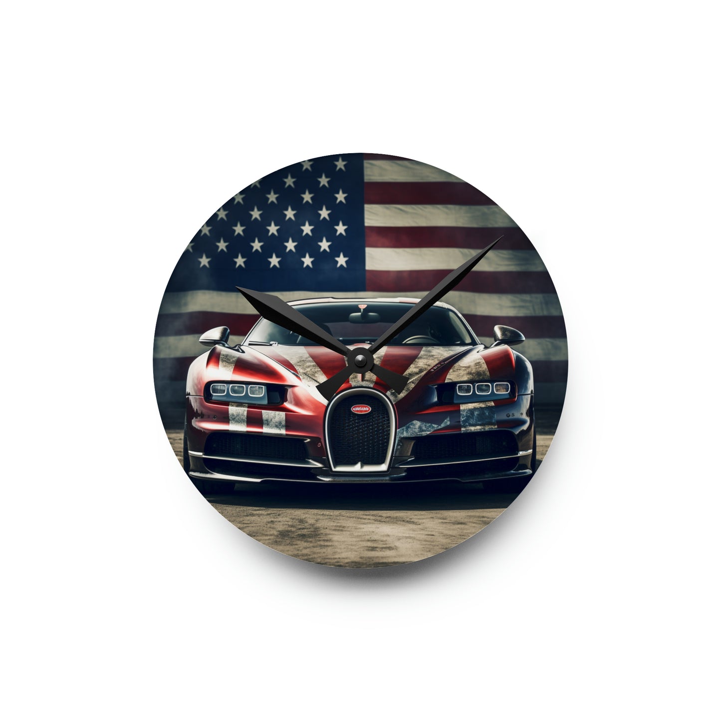 Acrylic Wall Clock American Flag Background Bugatti 3