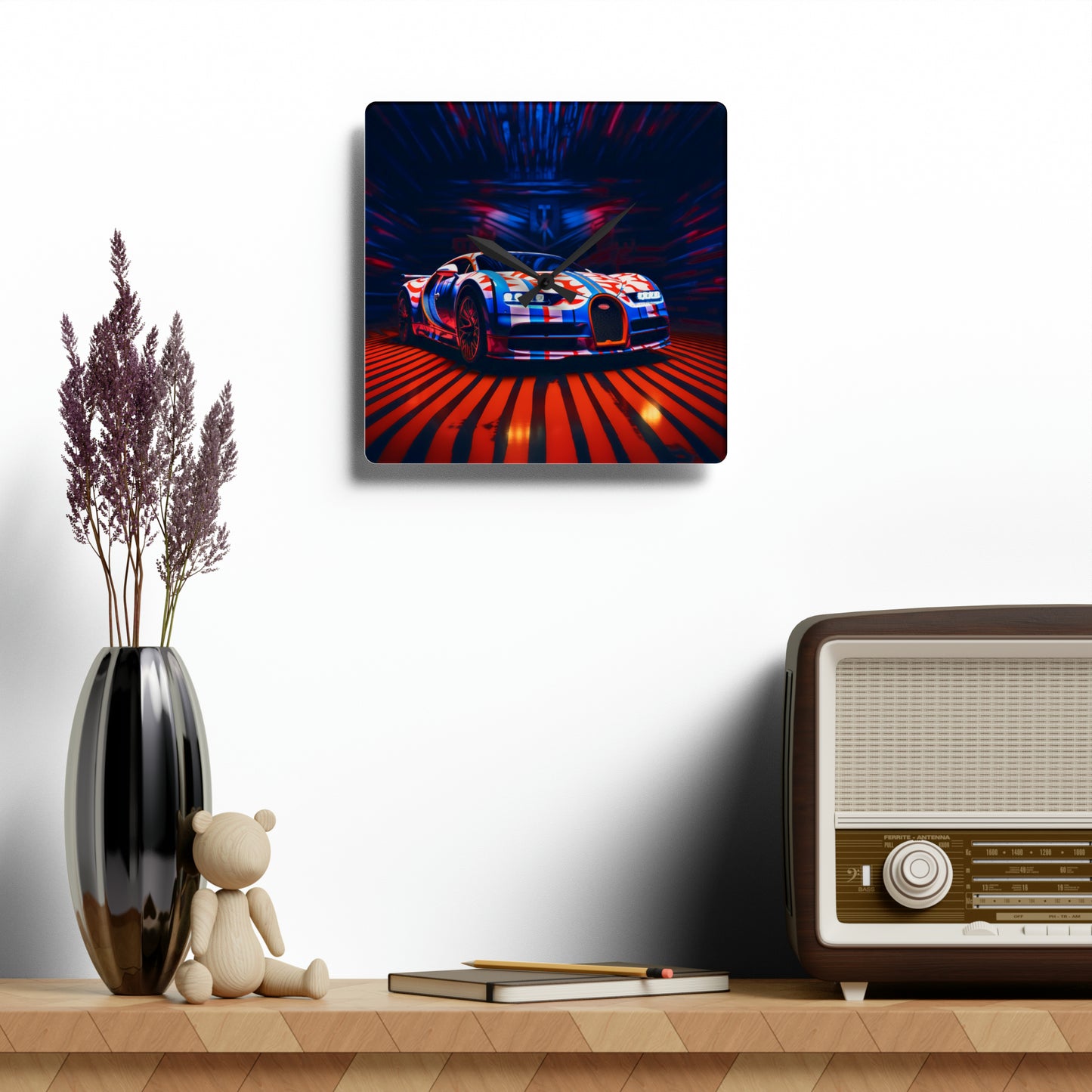 Acrylic Wall Clock Macro Bugatti American Flag 1