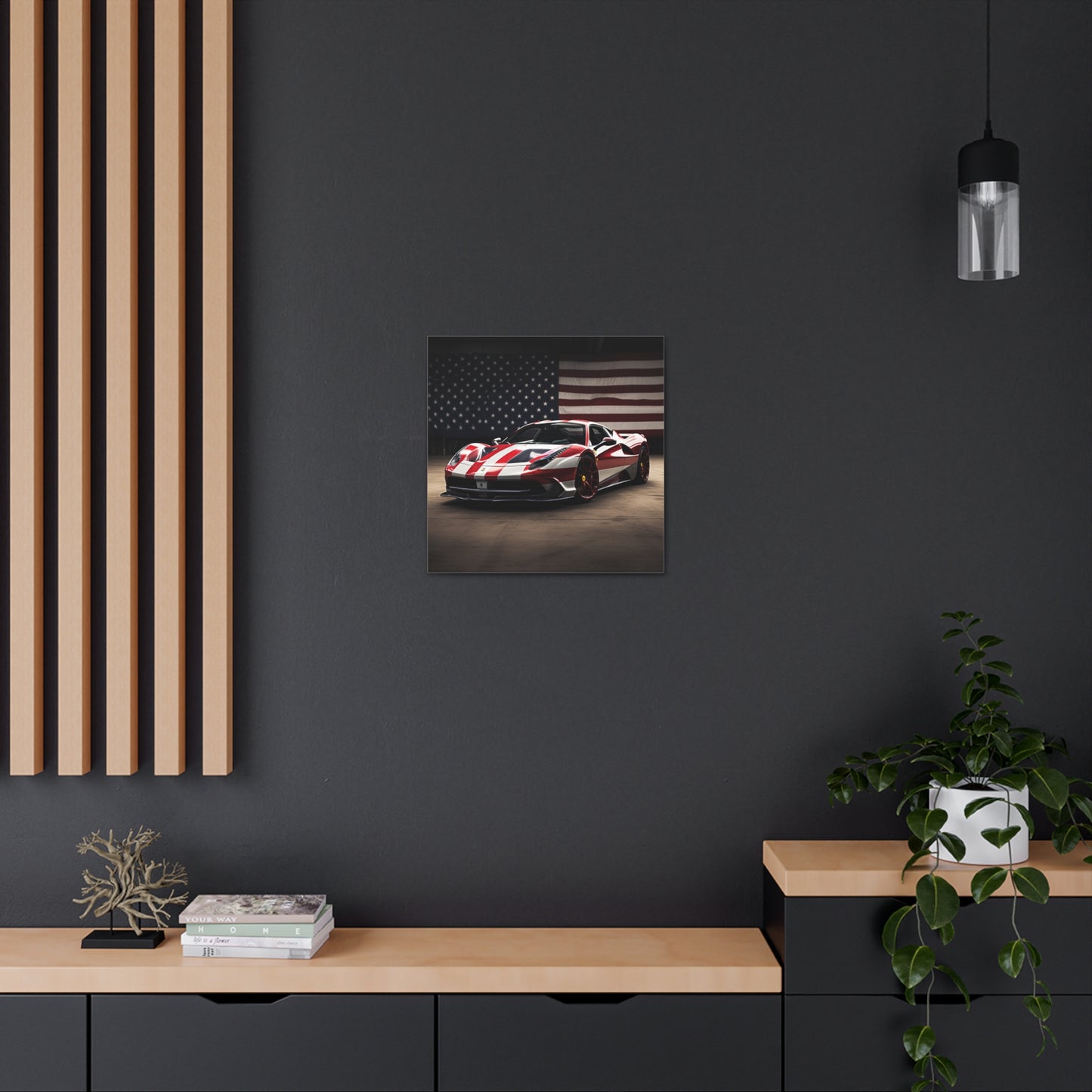 Canvas Gallery Wraps American Flag Background Ferrari 2