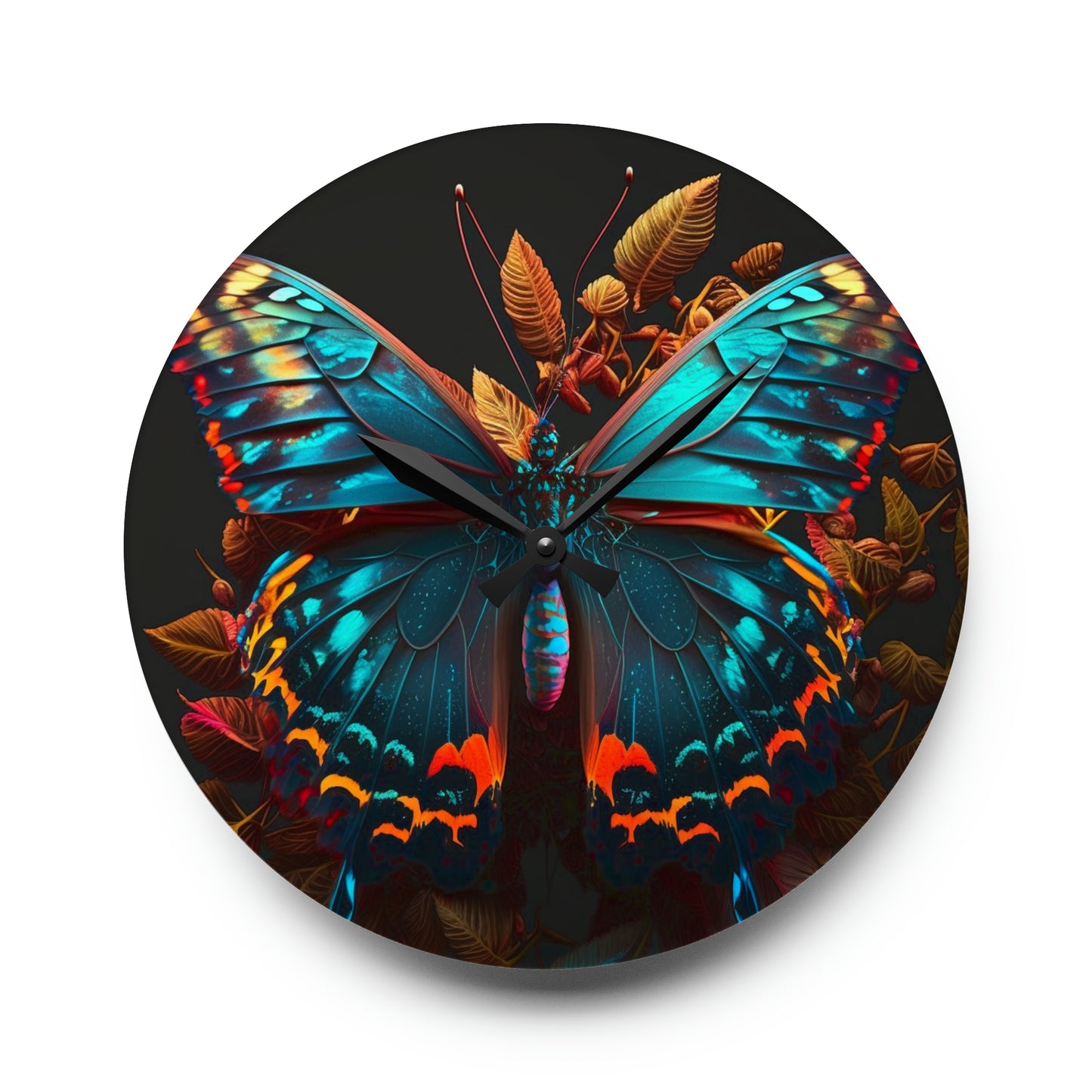 Acrylic Wall Clock Hue Neon Butterfly 1