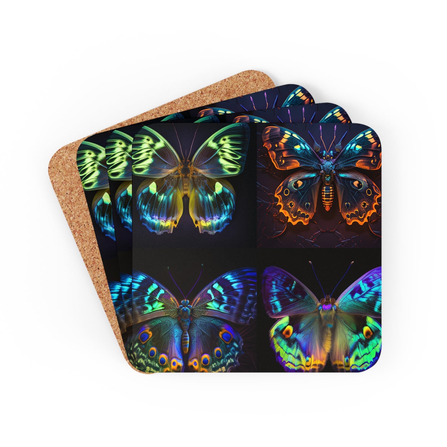 Corkwood Coaster Set Neon Hue Butterfly 5