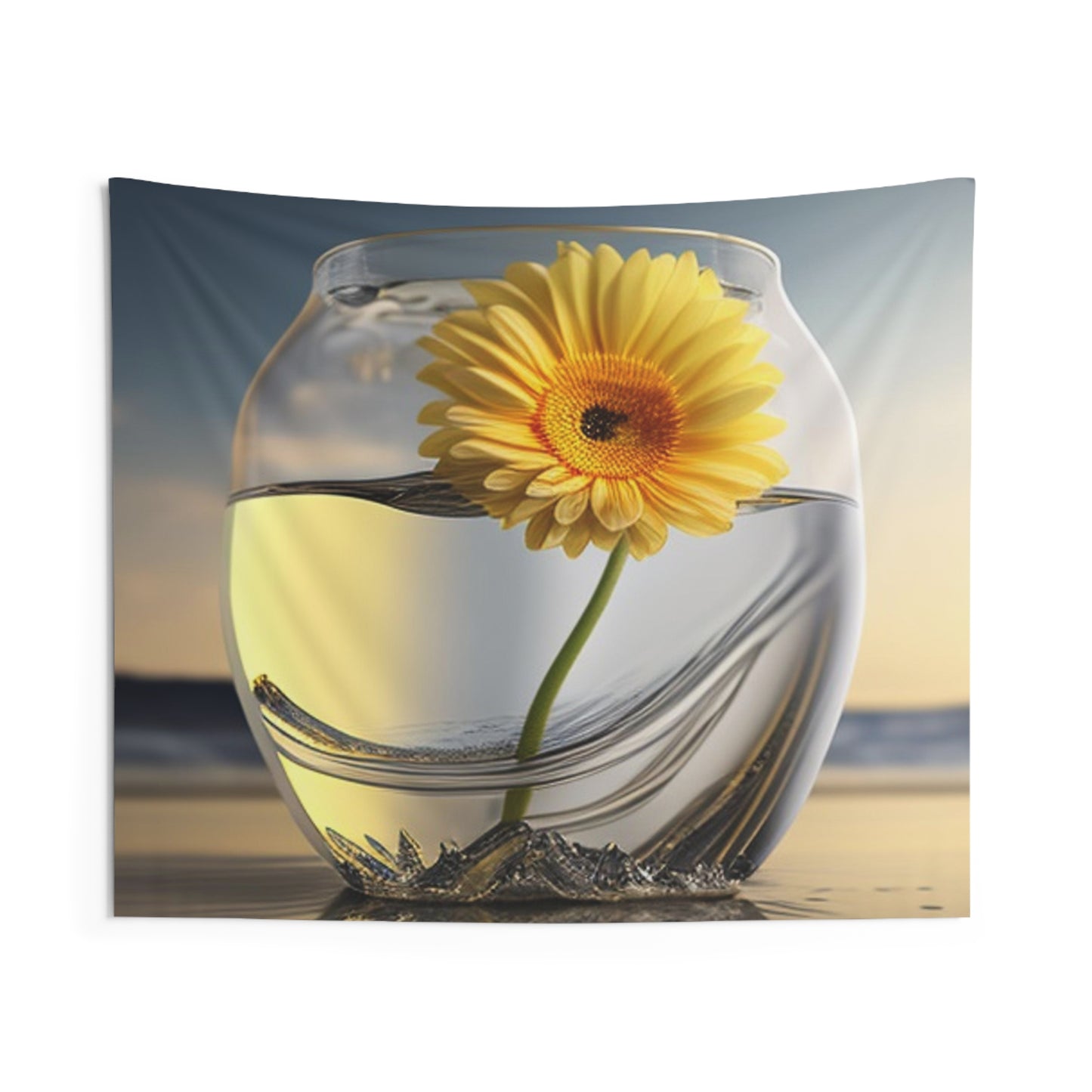 Indoor Wall Tapestries yello Gerbera glass 1