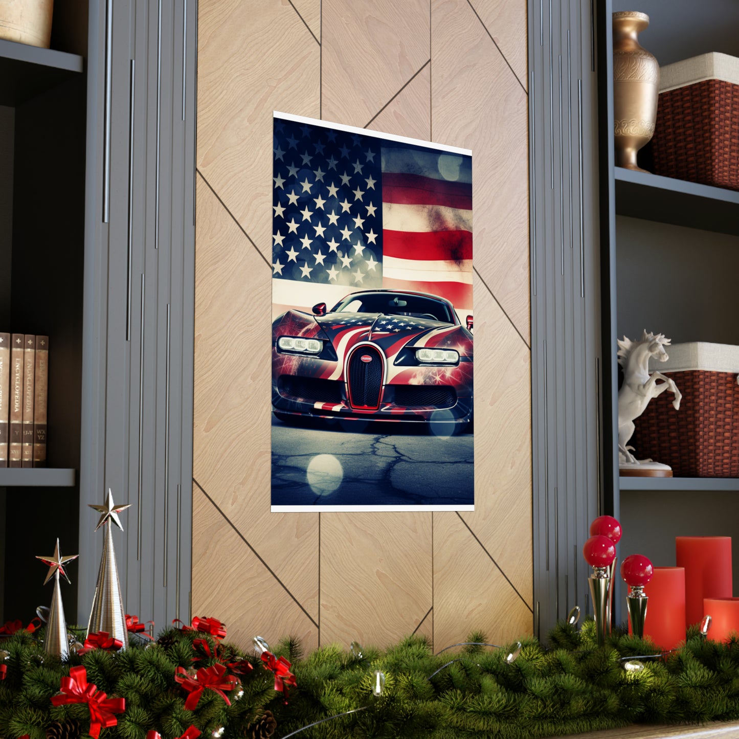 Premium Matte Vertical Posters Abstract American Flag Background Bugatti 1