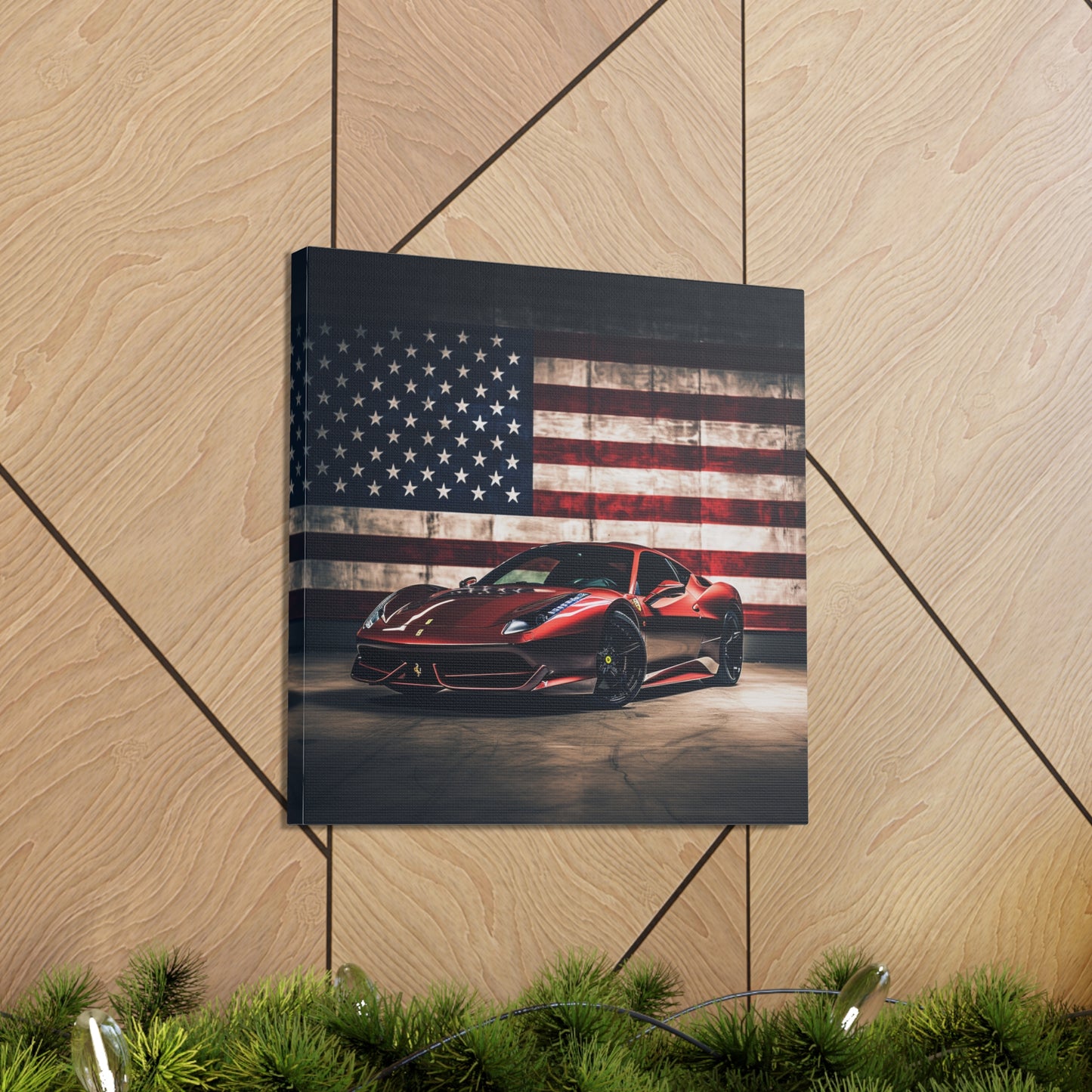 Canvas Gallery Wraps American Flag Background Ferrari 4