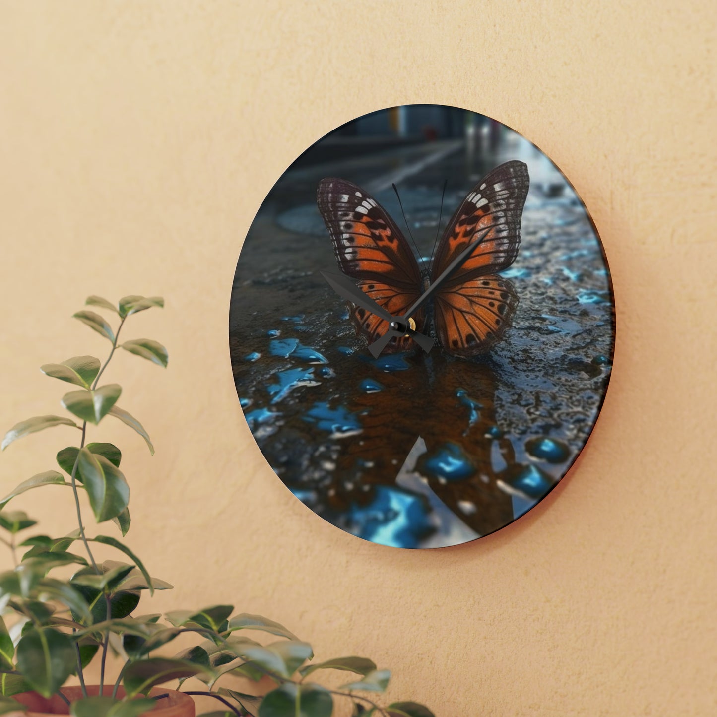 Acrylic Wall Clock Water Butterfly Street 2