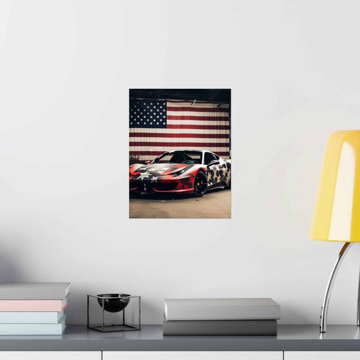 Premium Matte Vertical Posters American Flag Farrari 1