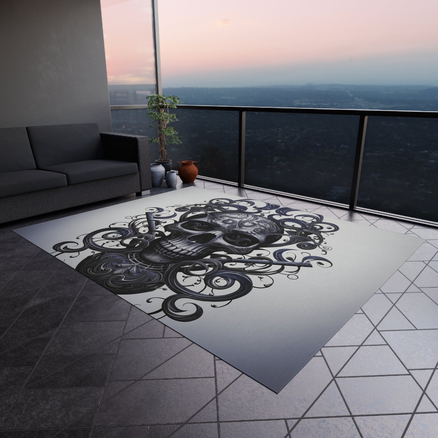 Outdoor Rug  Skull Treble Clef 1