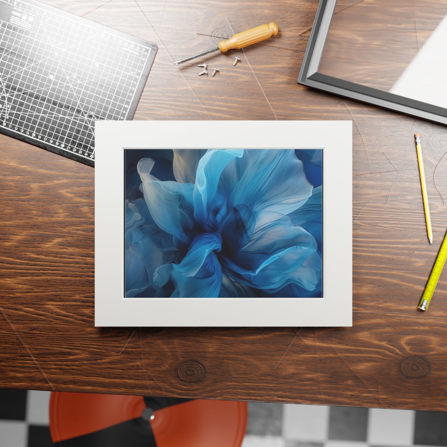 Fine Art Prints (Passepartout Paper Frame) Blue Tluip Abstract 2