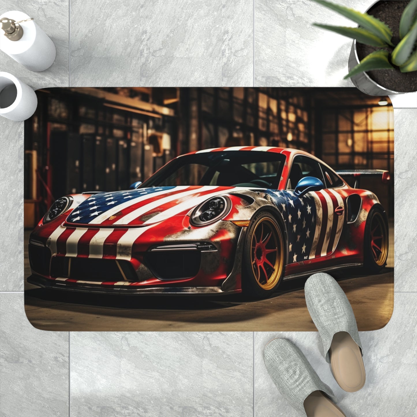 Memory Foam Bath Mat American Flag Porsche 4