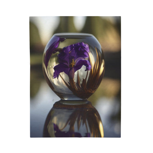 Velveteen Plush Blanket Purple Iris in a vase 2