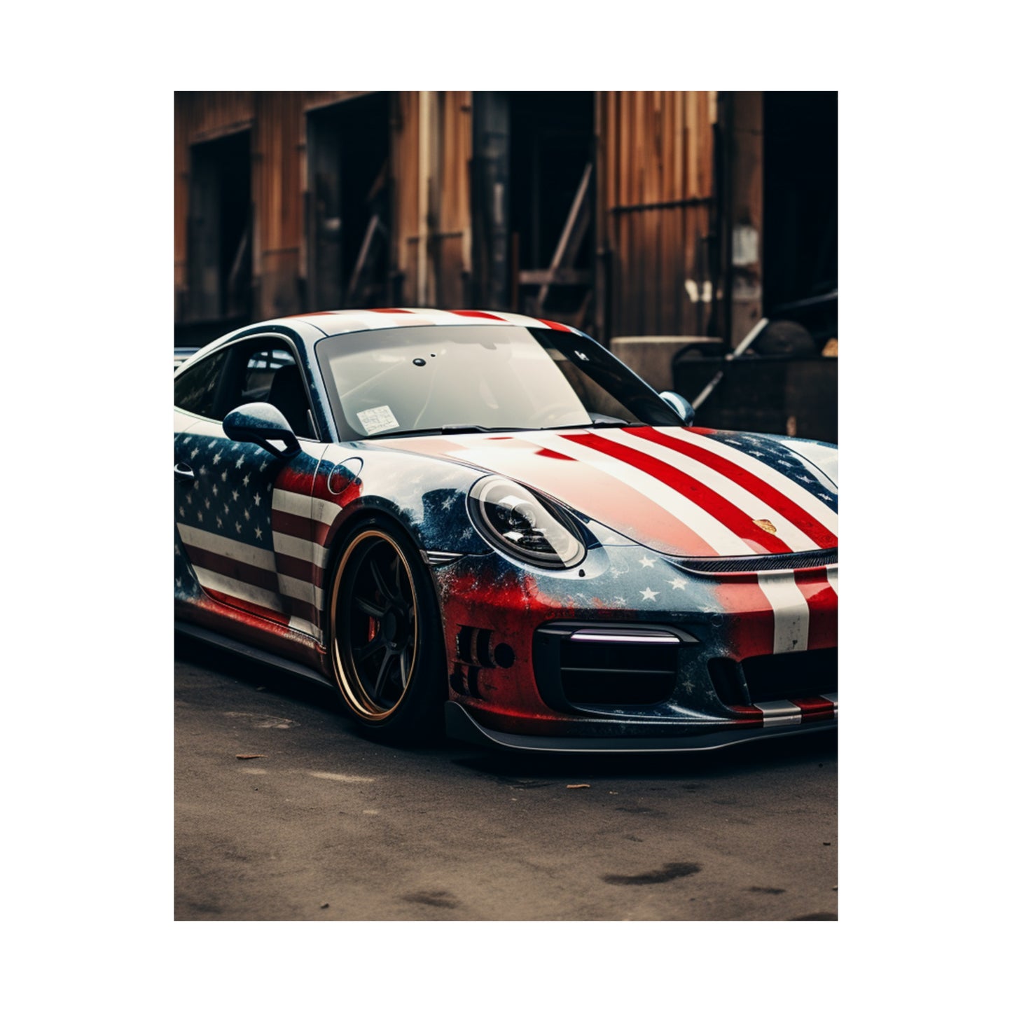 Premium Matte Vertical Posters American Flag Porsche 3