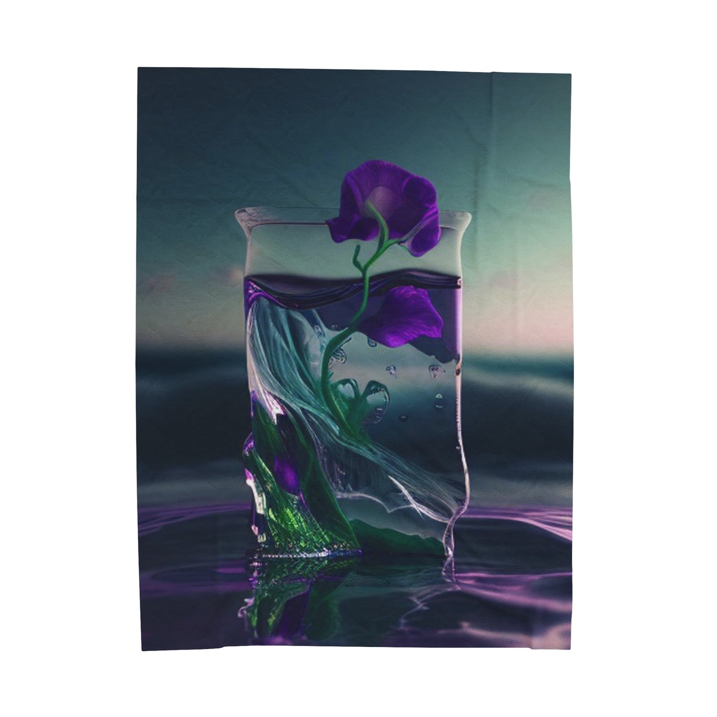 Velveteen Plush Blanket Purple Sweet pea in a vase 3