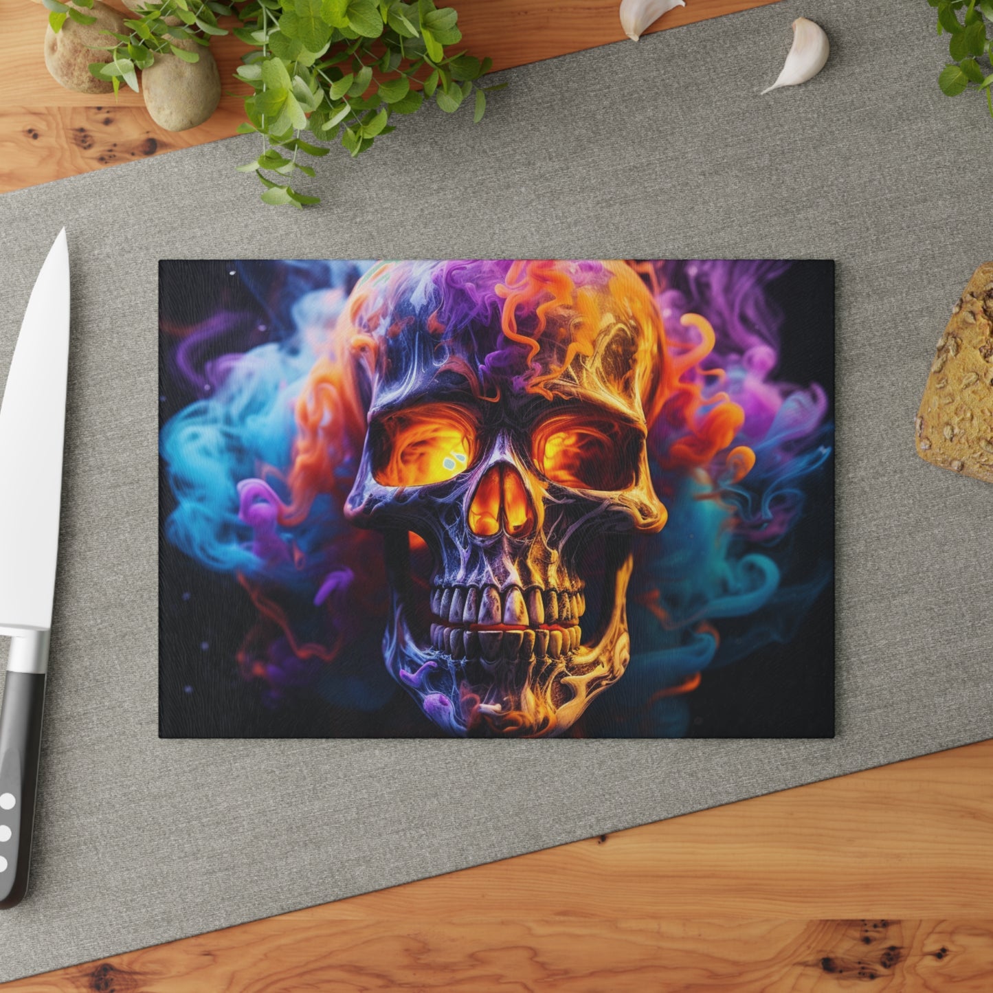 Glass Cutting Board Macro Skull 2