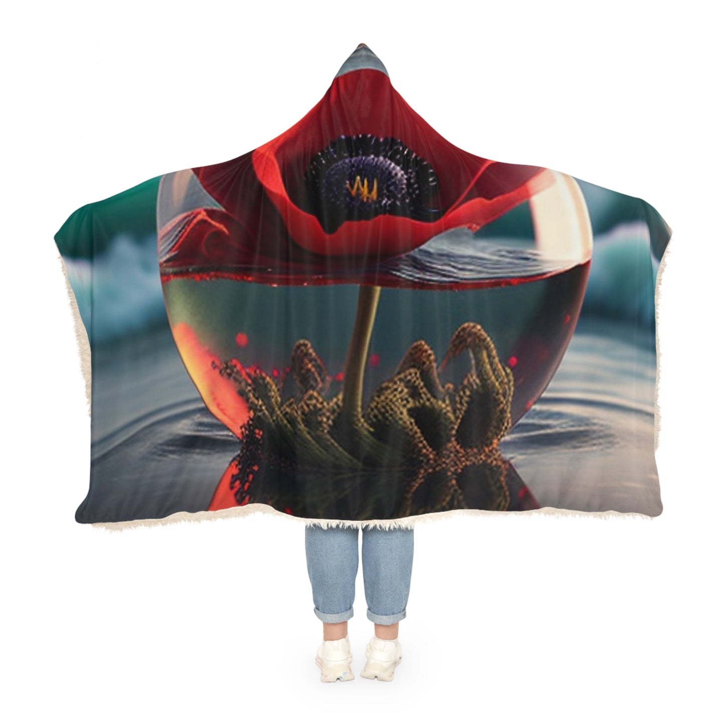 Snuggle Hooded Blanket Red Anemone in a Vase 4