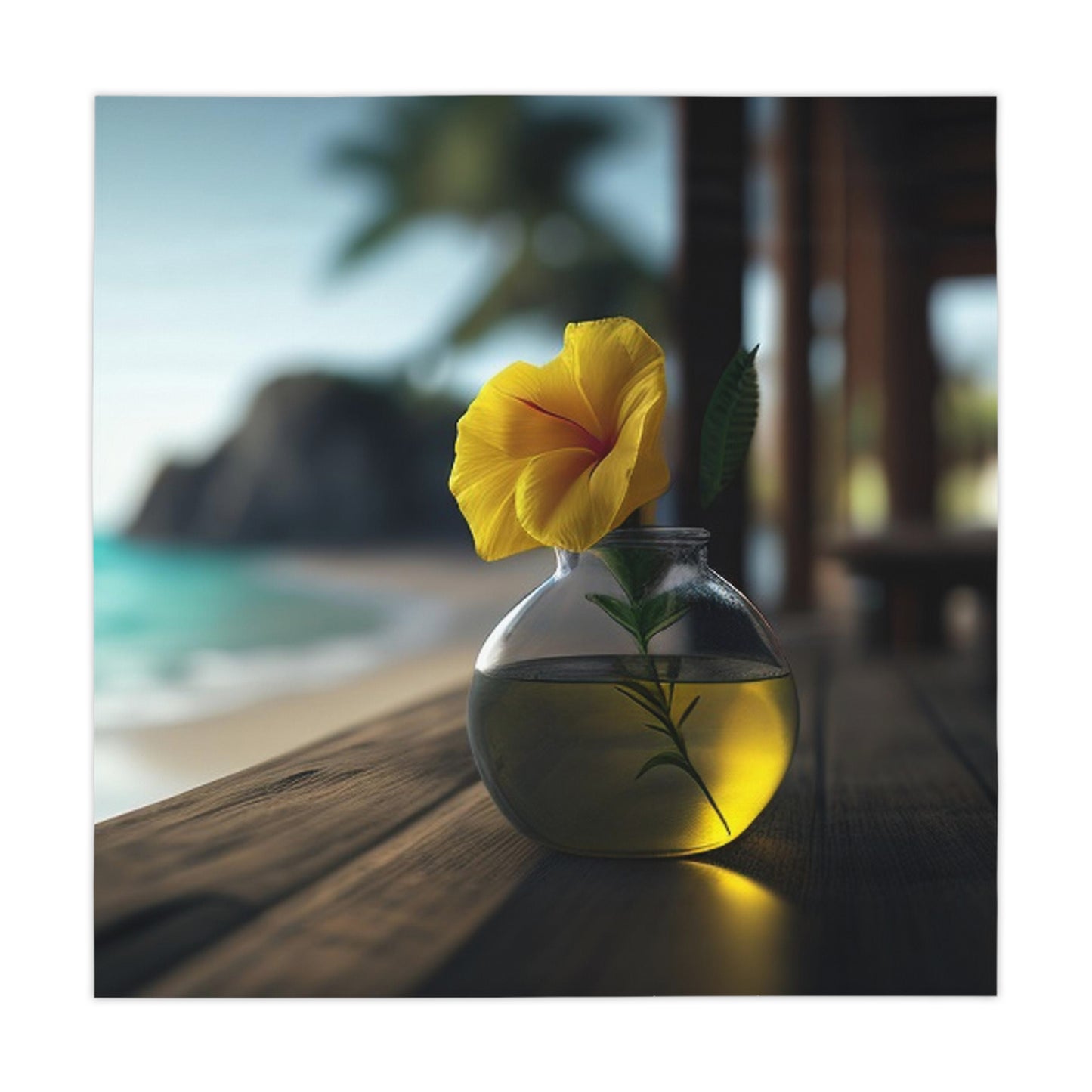 Tablecloth Yellow Hibiscus Wood 3