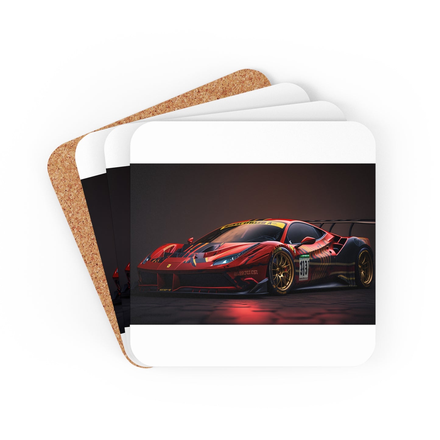 Corkwood Coaster Set Ferrari Red 1